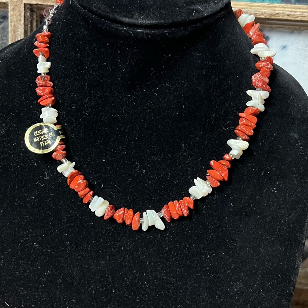 Coral and mother of pearl necklace